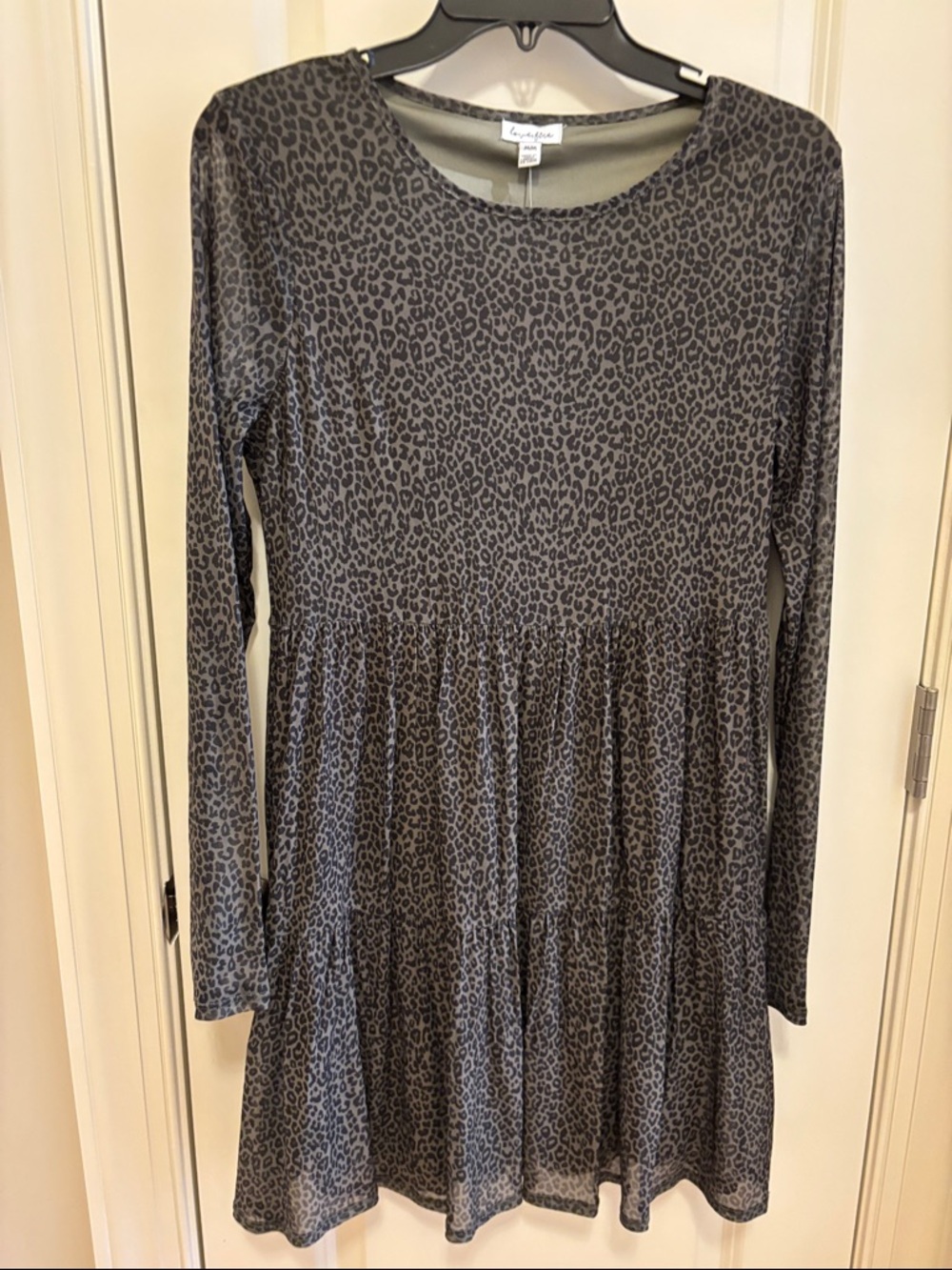love, fire Girls' Long-Sleeve Leopard Print Dress - gray